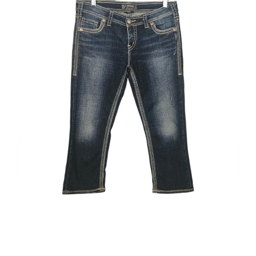 Silver Jeans Aiko Capri Stretch Denim  Dark Blue Womens Size W31
